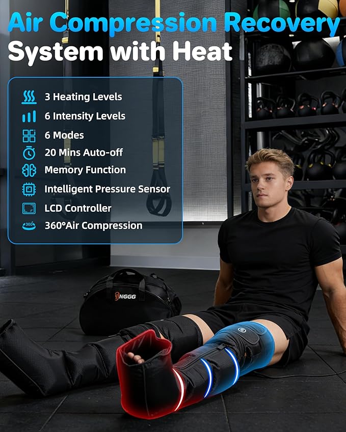 YINGGG Air Compression Leg Massager with Heat - Foot and Calf Massage Sleeve with 3 Heat&6 Intensities&6 Modes, Compression Boots for Circulation and Pain Relief-M