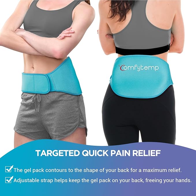 Comfytemp Ice Pack for Back Pain Relief, 2 Pcs, Sciatica Ease Brace, Reusable Gel Lower Back Ice Wrap for Injuries, Hot Cold Compress for Lower Lumbar, Waist, Men Women After Surgery (Blue)