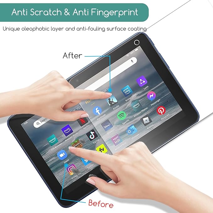 KEANBOLL 2-Pack Tempered Glass Screen Protector for All-New Fire HD 8 and Fire HD 8 Plus Tablet 8 inch (14th/12th/10th generation - 2024/2022/2020 release),[No Waves][No Bubble] [Anti Scratch]