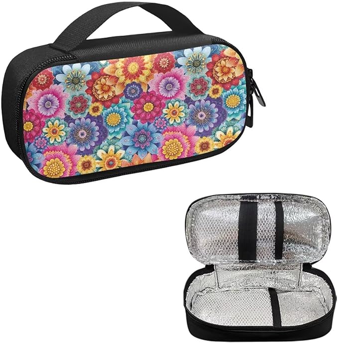 Boho Mandala Flower Insulin Cooler Travel Case Large Capacity Diabetic Medication Cooling Bag with Pockets for Insulin Pens While Traveling and Other Diabetic Supplies
