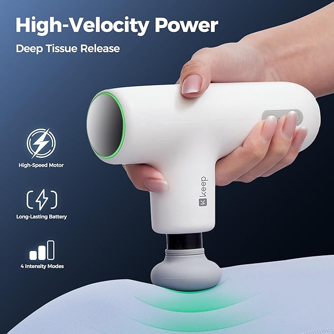 KEEP Massage Gun Deep Tissue with Heat, Portable Percussion Muscle Massager Gun for Athletes & Pain Relief, Ultra-Quiet Brushless Motor, Lightweight Electric Massager for Neck Back Shoulder (G2 Air)