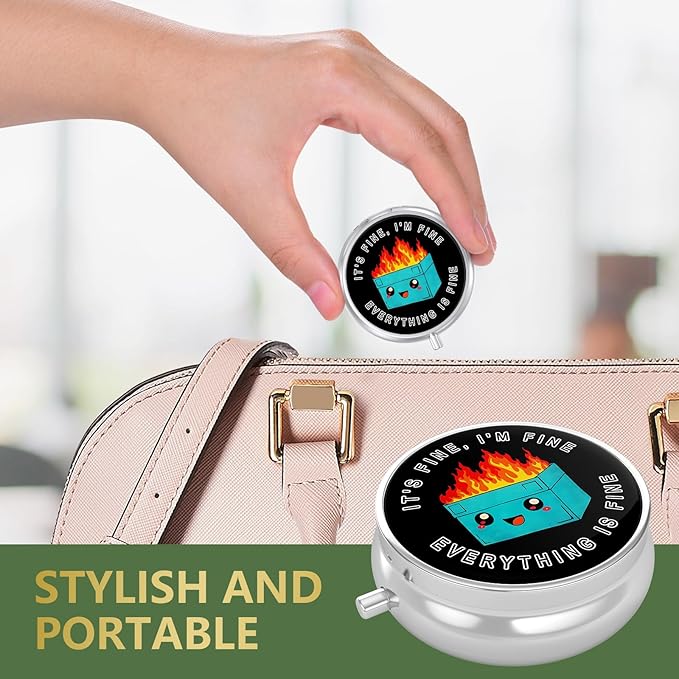 Nipichsha Pill Box, Small Pill Case for Purse & Pocket, Cute Travel Medicine Organizer, Portable Medicine Container Holder to Hold Vitamins, Medication, Fish Oil & Supplement, Cute Dumpster