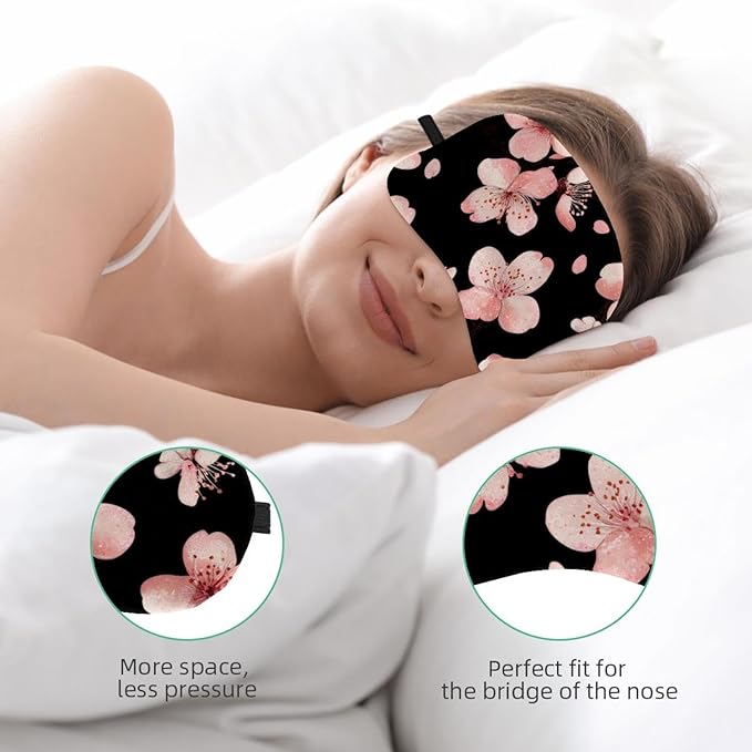 2 Pack Sleep Eye Mask for Women Men, Soft Breathable Eye Cove No Pressure Blackout Night Blindfold for Sleeping Light Blocking with Adjustable Strap, Pink Flowers Printing
