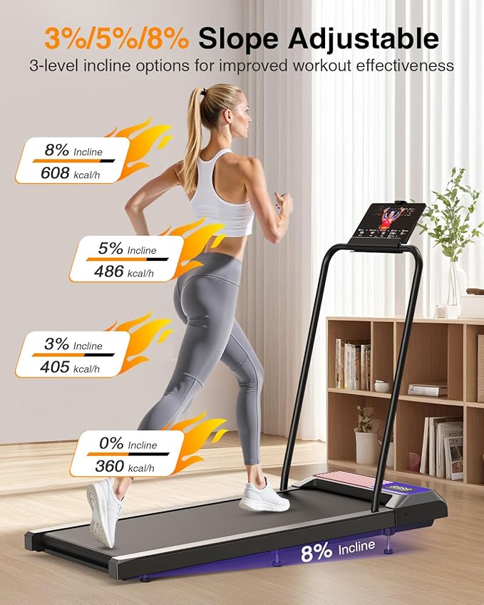 Walking Pad Treadmill with Handle Bar, 2.5 HP Portable Compact Under Desk Treadmills, 5.0 Speed Walking Pad with App, Small Folding Treadmill for Home Office, LED Display