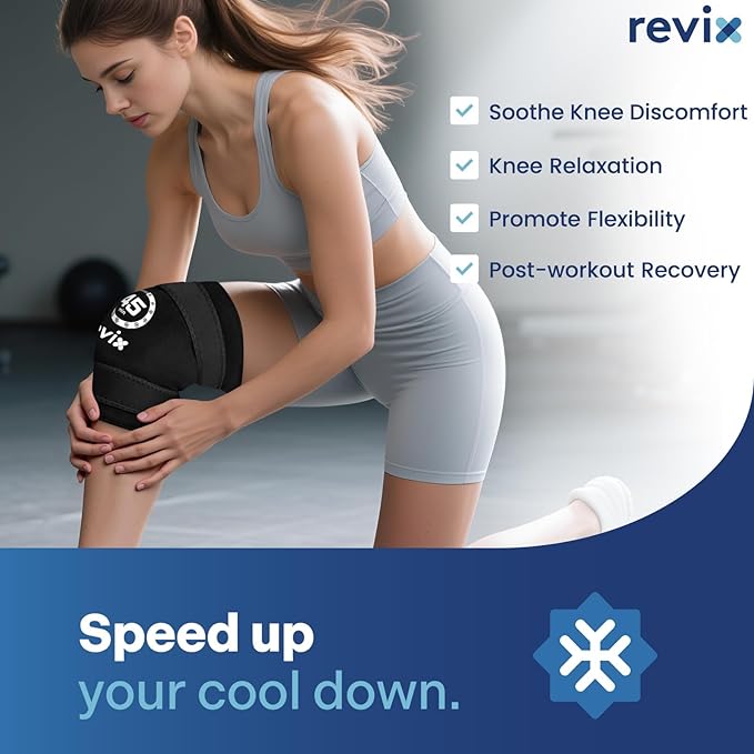 REVIX 2 Packs Knee Ice Pack Wrap, 45-Minute Long-Lasting Ice Pack for Knees with Ice Grid Gel Design, Reusable Gel Ice Wrap with Cold Compress Therapy for Thighs, Elbows, Calves & Legs (12" × 9.5")