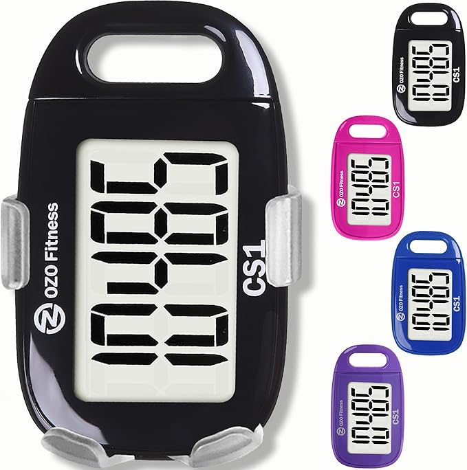 OZO Fitness Clip-on 3D Pedometer for Walking Steps Counter with Lanyard, Simple Exercise Tracker for Women and Seniors with Large Accurate Digital Display, Portable Minimalist Sports Monitor