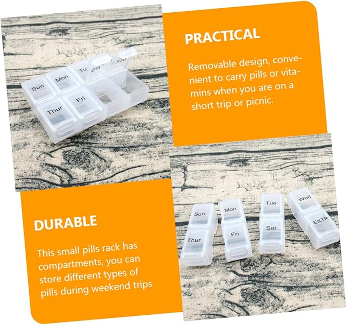 GLEAVI 2pcs Weekly Detachable Organizer Eight Container for Convenient Medicine Management Travel-Friendly Storage Box for Vitamins and Items