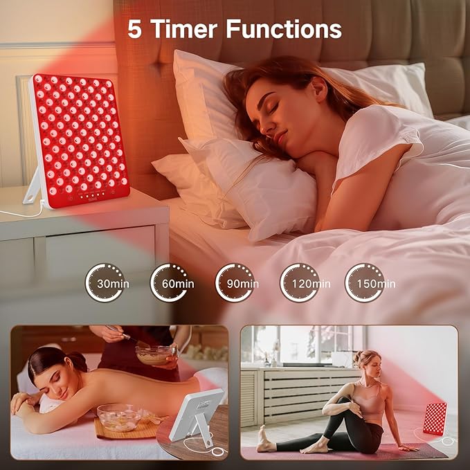 SUXIO Red Light Therapy lamp - 165 LED Red Light Therapy Panel for Face & Body, Portable Deep 660nm - 850nm Near Infrared Light Therapy Device with Eye-Patch, White