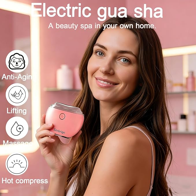 Face Massager Tool 4 Color Modes Red Light Therapy for Face Neck Skin Care at Home ，Gua Sha Facial Tools, Pink