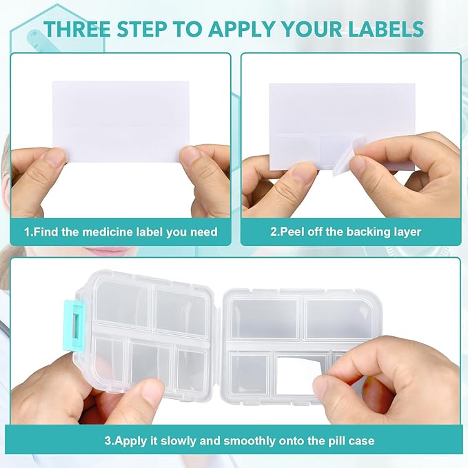 Large Travel Pill Organizer with Medicine Labels, 10 Compartments Travel Pill Box Medicine Organizer Purse Pill Case Daily Pill Container (White, 189 Lables)