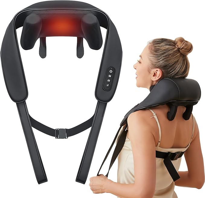 Neck & Shoulder Massager with Heat, 6D Deep Tissue Shiatsu Kneading for Neck, Shoulders & Upper Back, Hands-Free Relief After Work
