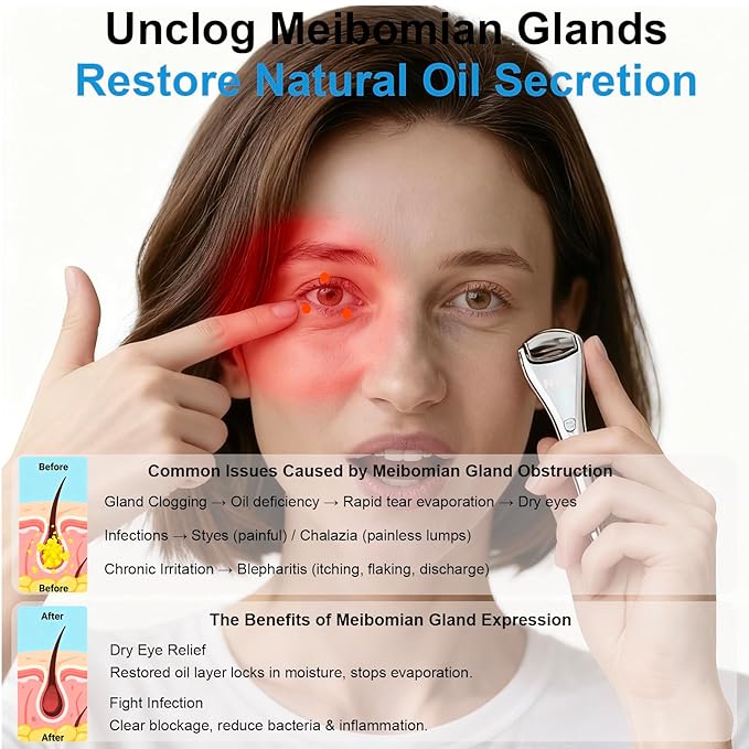 Metal Eye Roller for Dry Eyes,Eyelid Roller for Chalazion,Stye,MGD Relief,Improves Meibum Flow and Unclogs Oil Glands,Gentle Meibomian Gland Expression for Blocked Eyelid Glands (small)