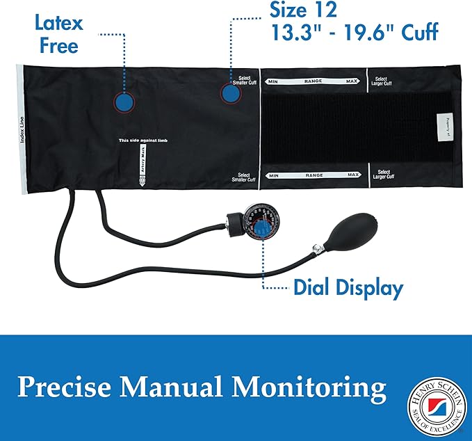 Adult Pro Aneroid Sphygmomanometer – Size 12 (13"–19.5") Black Cuff, Manual Blood Pressure Monitor, Reusable, Dial Display, Includes Leatherette Carrying Case – 1 Count