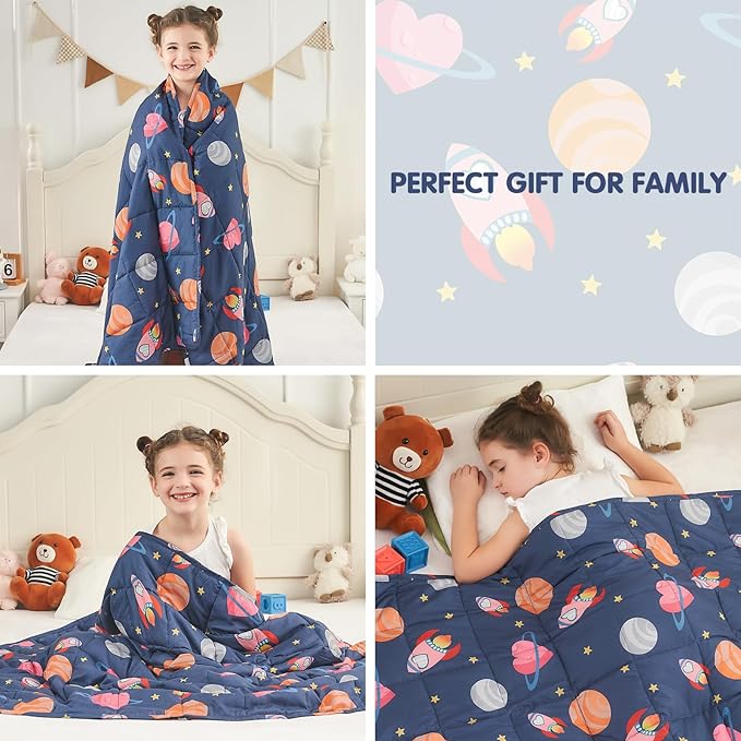 yescool Plane Weighted Blanket 7 Pounds Cooling Weighted Lap Blanket, Space Heavy Blankets, Breathable Weighted Throw Blanket Gifts for 60-80lbs, 40"x60"