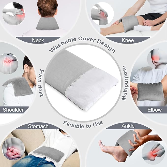 SuzziPad Microwave Heating Pad for Reduce Discomfort Washable Cover, 7x12 Multipurpose Heated Pads Microwavable for Shoulder, Belly, Elbow, Knee, Moist Heat Pack, Sore Muscle, Soothing Fatigue, Grey