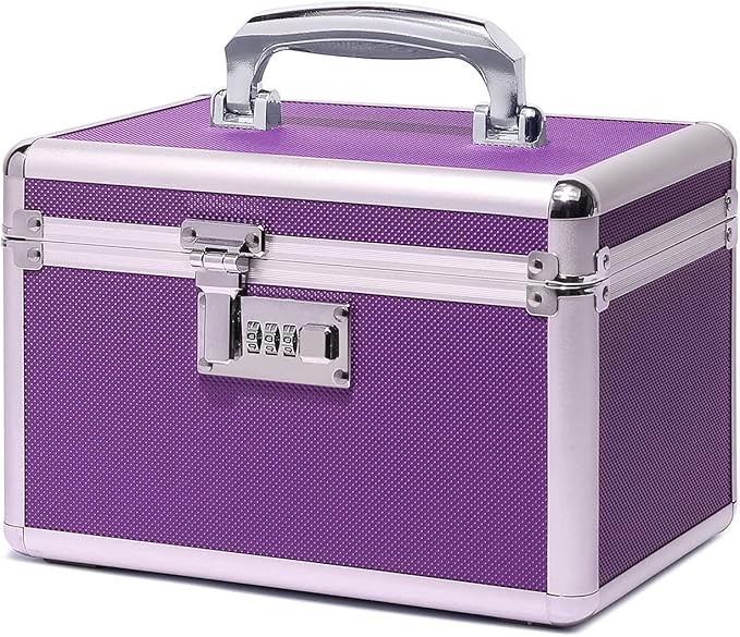 Locking Medicine Box with Portable Storage Case, 10.2''x 6.8''x 6.8'', Childproof Medication Lock Organizer, Lockable Box for Money, Documents & Meds (Purple/Small)