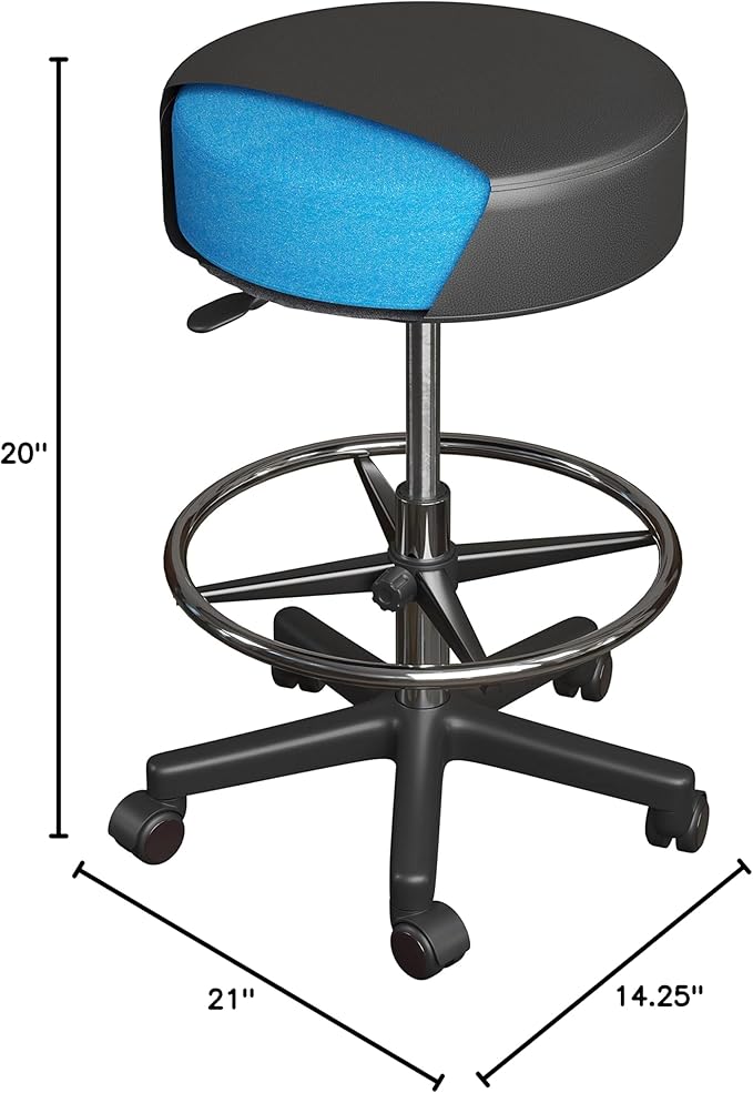 Luxton Ergonomic Rolling Stool -Double Padding and Memory Foam Adjustable Medical Spa Stool, Desk Stool Chair with Swivel Rolling Chair, Black with Wheels, Easy Set up