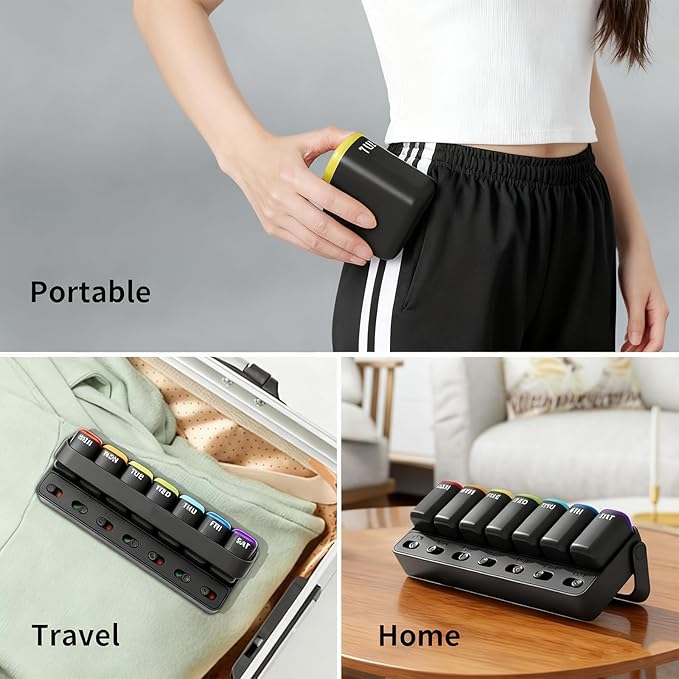 Weekly Pill Organizer 7 Day Pill Organizer one time a Day with Reminder, Detachable Travel Pill Case, Large Capacity Medicine Organizer for Vitamins, Supplements & Daily Medications (Pink)