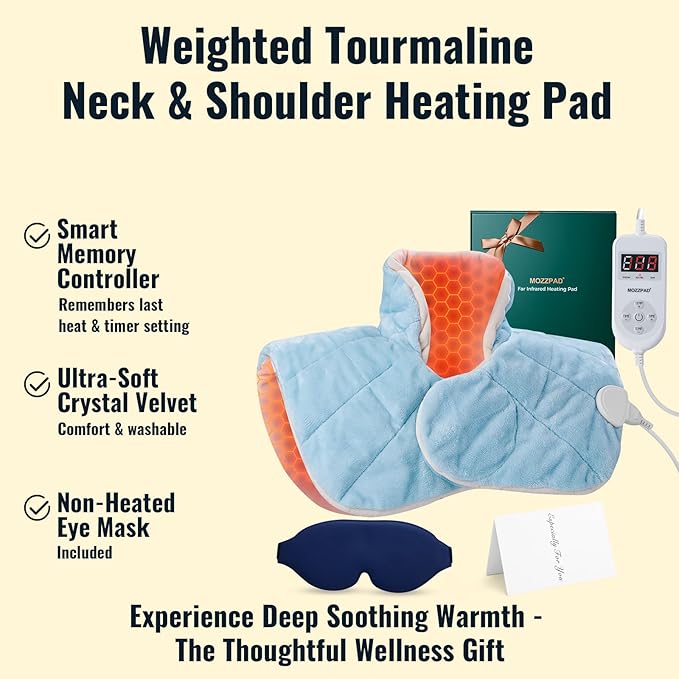 Weighted Heating Pad for Neck and Shoulders and Upper Back, Heated Neck Collar Wrap with 2.4 lb Tourmaline Fill, 30s Fast Heating, 8 Heat Levels up to 159°F, 16 Timers, Comfort Gift Set
