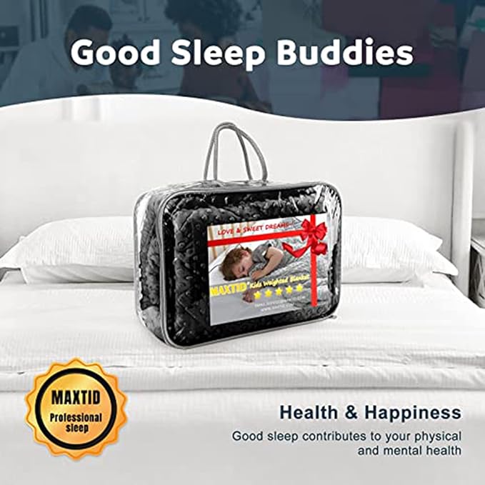 MAXTID 5 Pound Weighted Blanket for Kids Reversible Heavy Sleep Blankets Washable Weighted Blanket Design for Boy (Black 5lbs 36x48 inches)