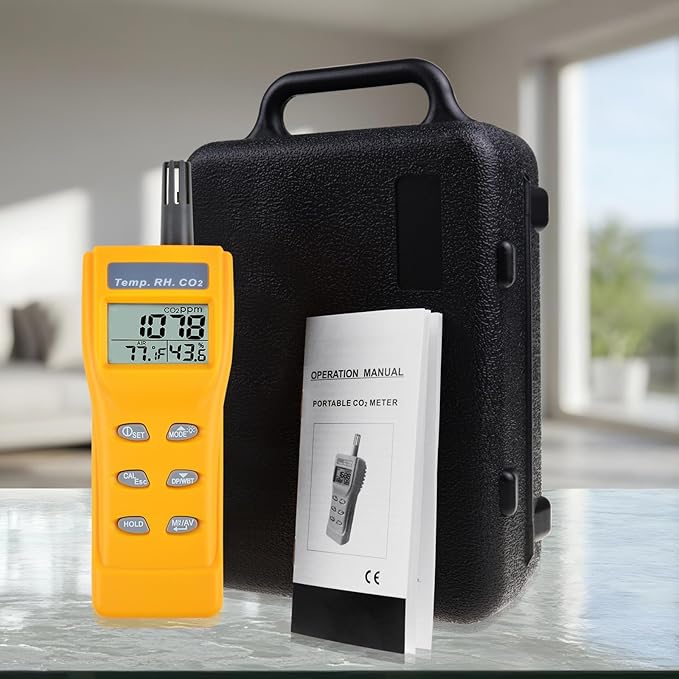 CO2 Meter Portable CO2 Detector Digital CO2 Monitor with Alarm Function Carbon Dioxide Temperature and Humidity Meter, NDIR CO2 Sensor Indoor Air Quality Monitor for Home Office Grow Room