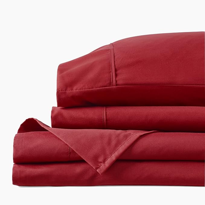 PeachSkinSheets Cooling Bed Sheets for Hot Sleepers - Ultra-Soft Breathable Luxury Microfiber Sheet Set, Moisture-Wicking, Deep Pocket, Oeko-TEX® (Split King Size (2 XL Fitted), Deep Crimson Red)