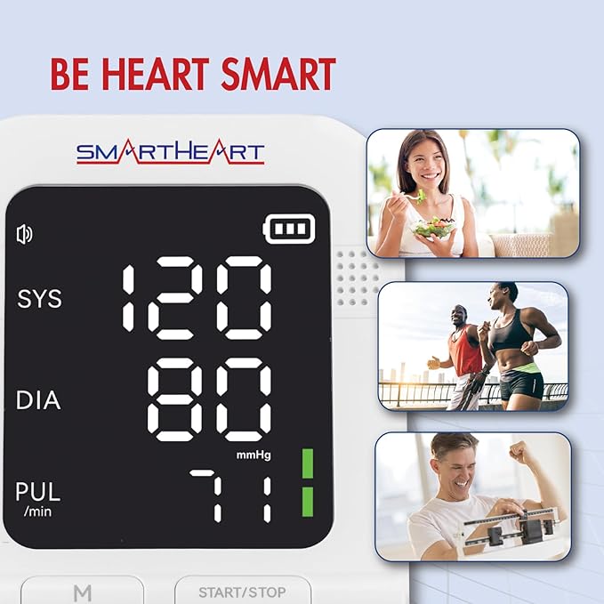 SmartHeart Blood Pressure Monitor | Wide-Range Upper Arm Cuff | Audible English Spanish Instructions and Results for Visually Impaired | 199-Reading Memory