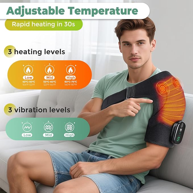Shoulder Heating Pad with Massage, FSA Eligible Items List, Shoulders Massager for Pain Relief, Left Right Heated Shoulder Wrap for Rotator Cuff & Shoulder Brace Support, HSA Approved Products Only