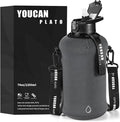 Half Gallon Water Bottle with Straw 74 oz Large Water Bottle Big Gym Water Bottle with Storage Sleeve BPA Free Gallon Water Jug with Handle and Bottle Brush Grey