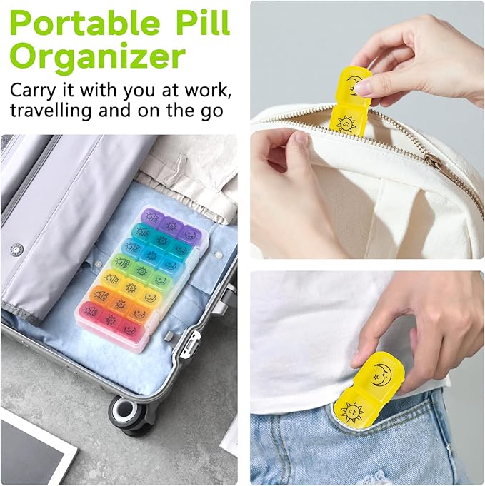 Large 7 Day Pill Organizer Weekly, Chrxbei Daily Medicine Container 3-Times-a-Day, Medication Holder for Vitamins, Fish Oils, Supplement, Deep Pills Planer for Elderly and Family - Morning Noon Night