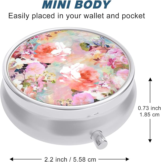 Pill Case, Cute Travel Pill Box for Purse, Moisture Proof Small Medicine Holder, Portable Pocket Medicine Organizer Dispenser to Hold Vitamins, Cod Liver Oil, Supplements, Watercolor Flowers
