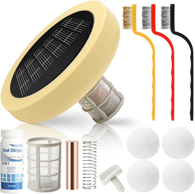 Qualirey Solar Pool Ionizer Automatic Floating Water Cleaner and Purifier, 90% Less Chlorine, with 4 Pcs Scum Eliminating Ball, up to 45, 000 Gallons for Fresh, Salt Water Pools and Spas (Yellow)