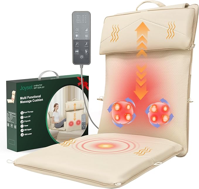 Joyset Shiatsu Neck and Back Massager for Chair,Rolling Up and Down Back Massager with Heat,4D Kneading for Pain Relief Deep Tissue,Portable Spot Massage Chair Pad Gifts for Dad,Mom,Friend
