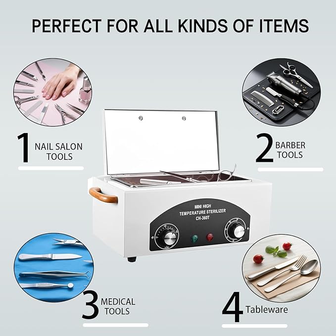 High Temperature Sterilizer Autoclave Machine,110V 300W 1.5L ，Nail Tool Sterilizer with Timer for Sundry Beauty Hair Nail Metal Tools，Metal Tool Cleaner Machine