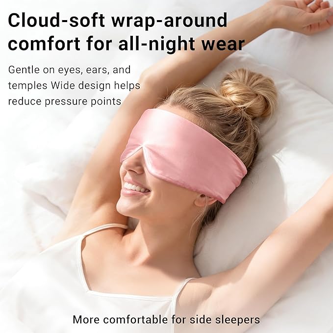 Silk Sleep Mask for Side Sleepers, Eye Mask for Sleeping Women Men, Face-Hugging Padded Eye Cover, 100% 22 Momme Pure Mulberry Silk, Soft Light Blocking Mask for Travel, Naps & Shift Workers (Pink)