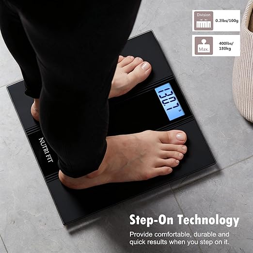 NUTRI FIT Scale for Body Weight Digital Bathroom Scale, Highly Accurate Electronic Weighing Machine for People, LCD Backlit Display, Large Size for Safe Home Use, 400 lbs