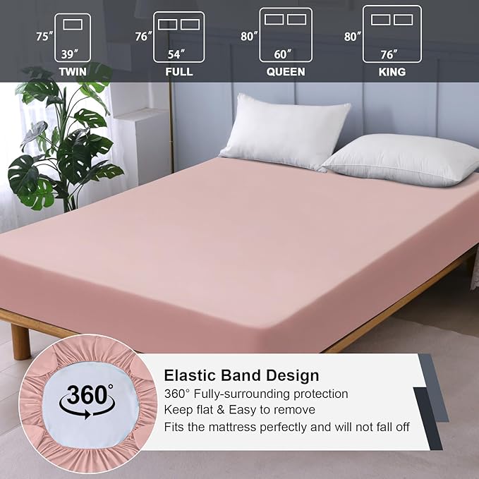 Twin Mattress Protector Waterproof, Fitted Sheet Style Breathable Mattress Cover with Deep Pocket Fits Up to 18'', Noiseless Bed Cover for Kids Adults Pets, Machine Washable (Pink, 39'' X 75'')