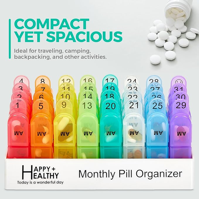 Monthly Pill Organizer 2 Times a Day - 30 Day AM/PM Pill Box with Removable Daily Compartments & Storage Tray, Large Capacity 1-Month Medicine Organizer Case for Vitamins & Supplements, BPA-Free