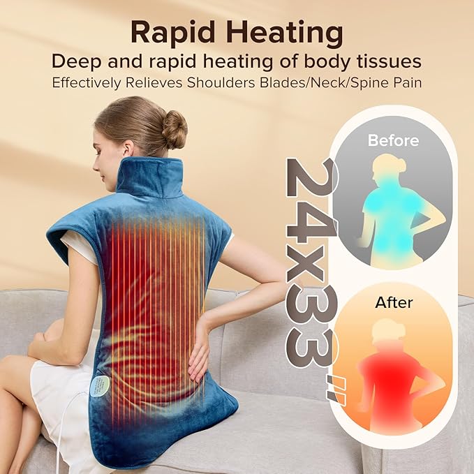 Portable Heating Pad – Heated Weighted Blanket for Neck, Shoulders & Back – Extra Large 25"x37" Full Back Heating Pad – Electric Blanket for Muscle Relaxation & Cramps – Washable with Auto Shut-Off