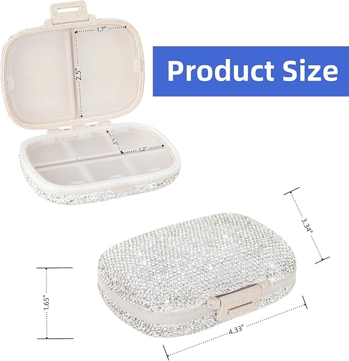 Pill Organizer with Labels Bling Pocket Pill Case with Stickers Travel Medicine Kit Holder Small Purse Pill Box Container Portable Mini Medication Storage (White & 300 Labels)
