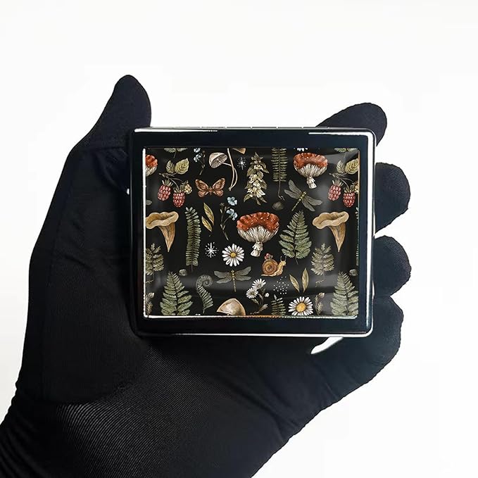 7 Days Chromed Shiny Silver Pill Organizer with Mirror Inside Has 8 Separate Compartments Rectangle 7 Days Pill Box Pill Case (Autumn Harvest Woodland Mushrooms)