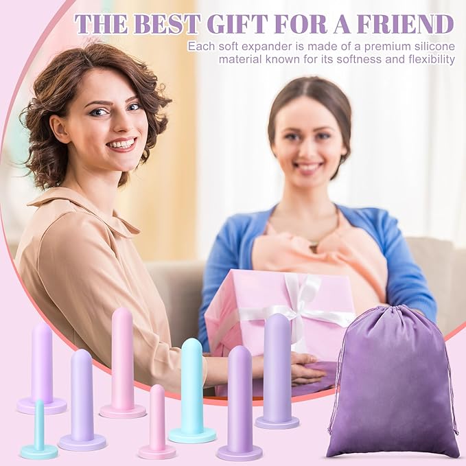 Geiserailie 8 Pcs Silicone Pelvic Floor Strengthening Device Fitness and Kegel Exerciser Set Muscle Trainer Exerciser Stretcher with Bag and Box for Women, 8 Different Sizes(Gentle Color)