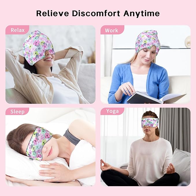 Migraine Relief Cap, Gel Cooling Eye Mask, Cooling Gel Relief 2 Pack Set, Hot/Cold Therapy, Natural Relief Cap, Instant Headache Relief, for Sinus, Puffy Eyes,Tension, Stress Relief