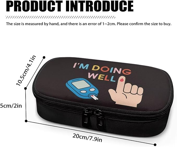 Rnyleeg Black Insulin Cooler Travel Case Funny Design Diabetics Bag Ensure Diabetes Care Diabetic Supplies Storage Bag for Home Travel-I'm Doing Well
