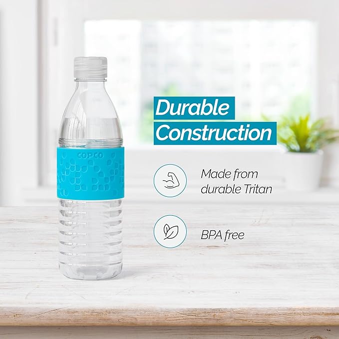 Copco Hydra 16.9 oz Water Bottle – Leak Proof, Tritan Durable, BPA Free, Dishwasher Safe, Twist Open Body for Ice & Easy Cleaning, Silicone Non-Slip Grip, Portable for Gym & Office (Light Blue)