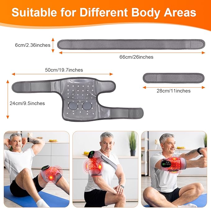 Knee Massager with Heat and Red Light Therapy and Vibration, 660nm & 850nm Infrared Red Light Therapy for Pain Relief, 5000mAh Protable Rechargeable Heated Brace for Knee, Joint, Elbow, Shoulder