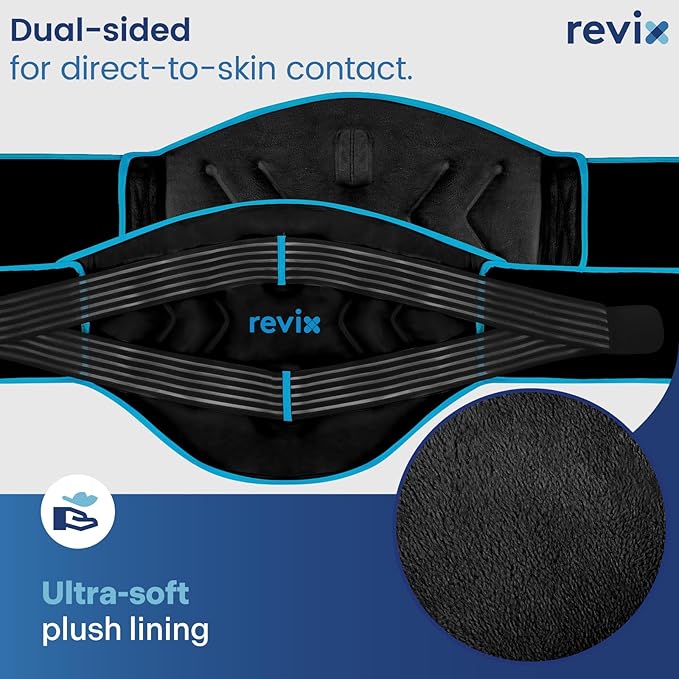 REVIX Compression Ice Pack for Back, Reusable Lower Back Ice Pack with Dual Support Belts, Wearable Snug-Fit Cold Therapy Lumbar Brace for Lower Back, Sciatic Nerve, Muscle Relaxation