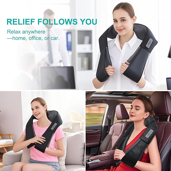 Shiatsu Back and Neck Massager with Heat, Deep Tissue Kneading Back Massager for Pain Relief