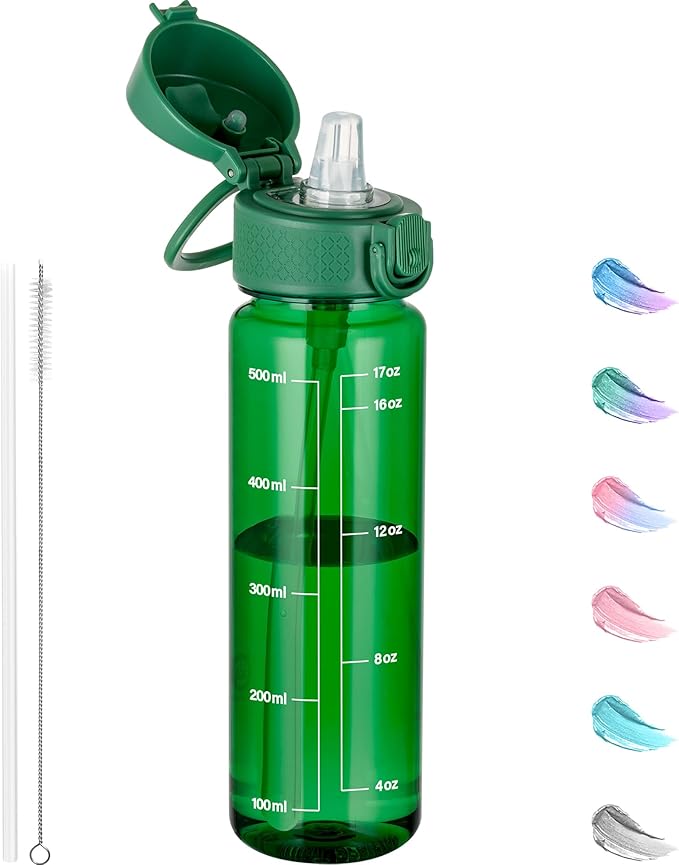 GOPPUS 17oz Kids Water Bottle for School -Straw, Leak-Proof Tritan Sports Bottle Time Marker Reusable for Girls Boys