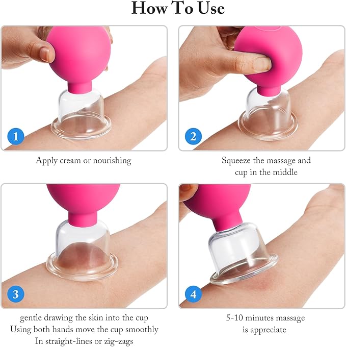 Nuanchu 2 Pieces Facial Cupping Set, Glass Cupping Cups Glass Silicone Cups Vacuum Suction for Face Skin Back Shoulder Muscle(1 Inch and 0.4 Inch Diameter,Rose Red)
